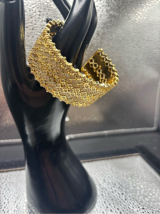 Jewelry - Gold Crystal Pave Wide Cuff Bracelet - Women Jewelry